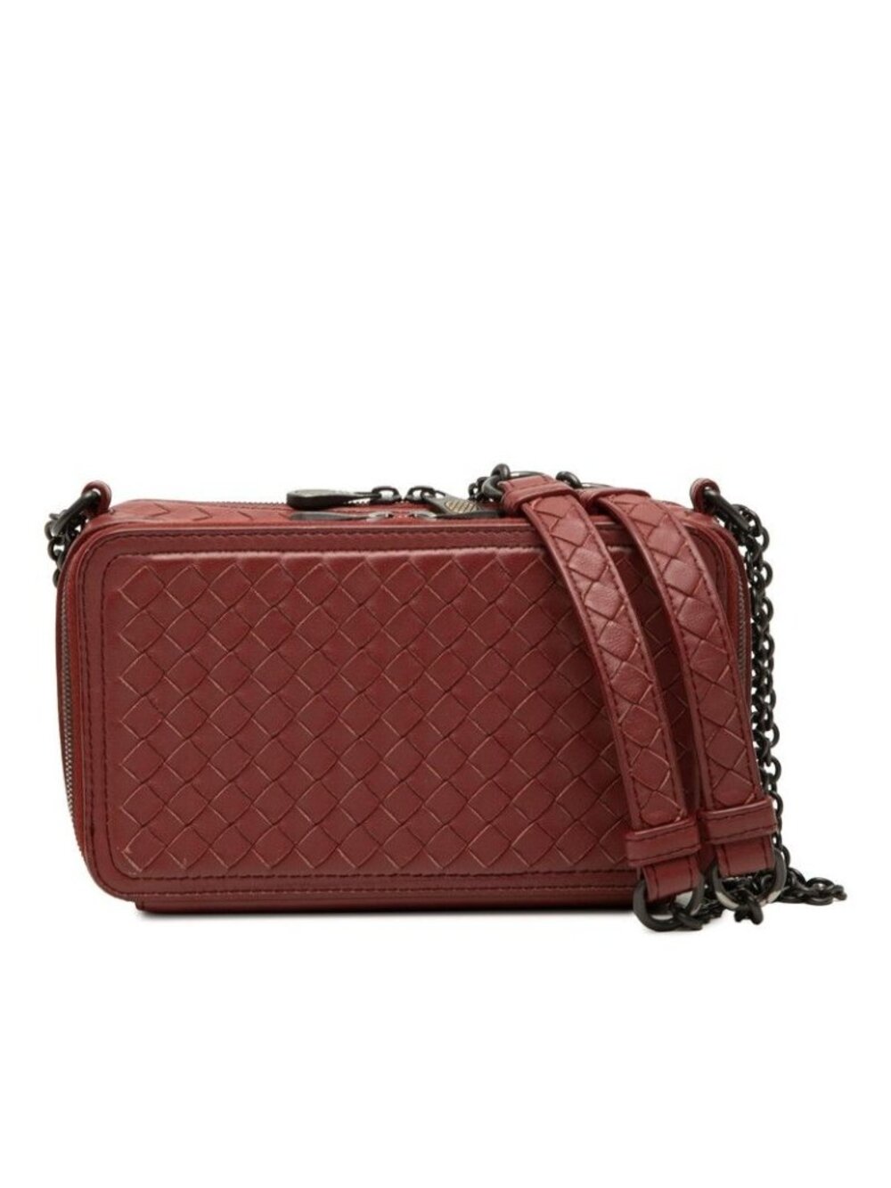 Bottega Veneta Intrecciato Chain Wallet Shoulder Bag Red Leather
